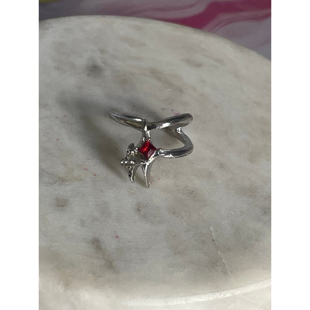 Butterfly-Shape Red Enamel Silver Tone ring - Women Jewelry adjustable
